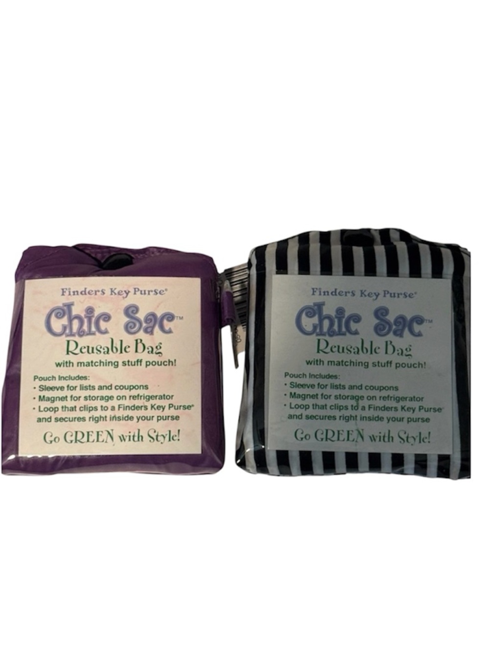 Chic Sac Reusable Bag Duo - Purple & Black/White Stripe Set of 2 NWT